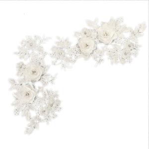 1 Pair Embroidery Sequin Wedding Gown Dress Sewing DIY Crafts Lace Applique Sewing Flower Fabric Neckline Collar Patches