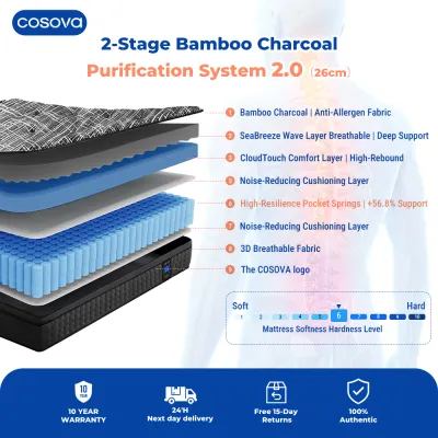 COSOVA 10.2 Inch Memory Foam With Natural Latex Foam Independent Spring Mattress Ergonomic