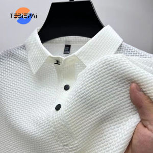 High-End and Fashionable Ice Silk Short Sleeve T-shirt Mens Shirt Collar Summer Solid Color Paul Slip Polo Shirt Half Sleeve Mens Clothes