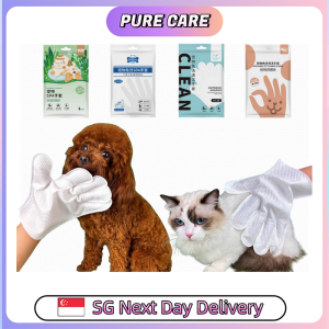 【Pure Care】 Pet Cleaning SPA Gloves Disposable Bath Free Wipes for Cats & Dogs Shower Wipes