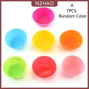 N2HAO 7 cái lốc Silicone bánh cup hình tròn muffin cupcake nướng khuôn Nhà Bếp Nấu Ăn Cung cấp bánh trang trí công cụ