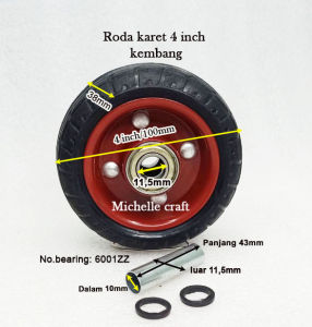 Roda 4 inchi Karet Kembang (Mati/Hidup/Rem/Wheel only) Double bearing+Heavy Duty Roda troli gerobak