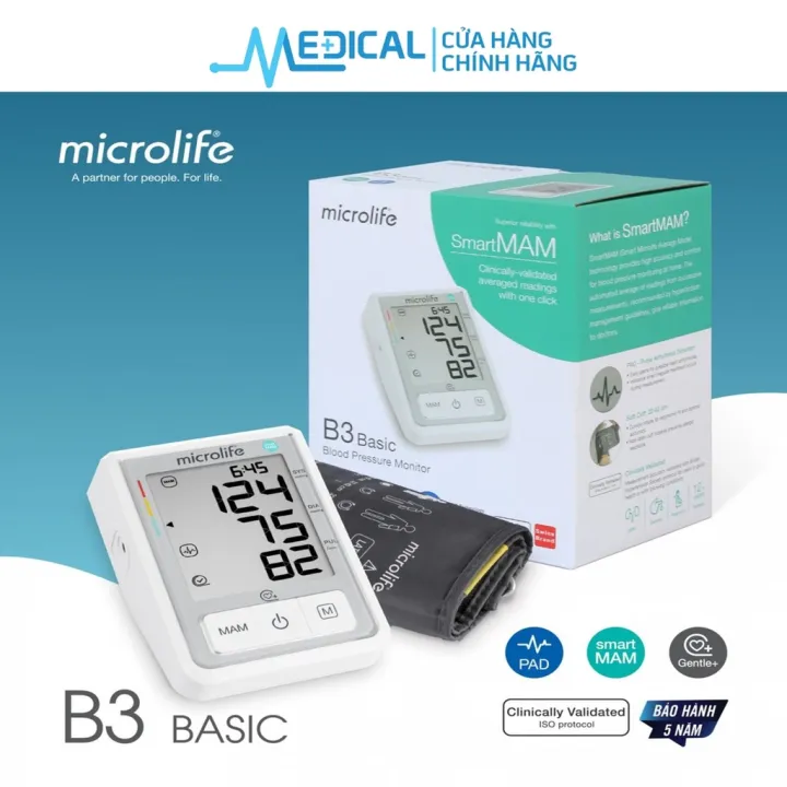 Máy đo huyết áp MICROLIFE B3 Basic công nghệ MAM thông minh đo 2 lần