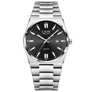 LIGE Men Watch Business Calendar Sport Quartz Watch Waterproof Luminous Stainless Steel Watches For Men + Box