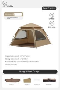 Vidalido BUGU Dome Style Automatic Tent Portable Lightweight Foldable Quick Opening Ventilated Tent for 2-4 Person Rainproof Sunscreen Breathable