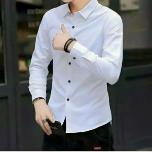 Kemeja Pria Polos Lengan Panjang Slimfit Kasual Formal Warna Hitam Putih Abu Maron Navy