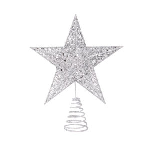 25ซม. Big Christmas Five-Pointed Star Gold Sliver Glitter Christmas Tree Top Star ตกแต่งสำหรับ Home Exquisite Iron Art เครื่องประดับ Xmas Party ตกแต่งปีใหม่