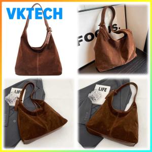 Vktech กระเป๋าสะพายข้างผู้หญิงดีไซน์เก๋ทำจากหนัง Suede พร้อมแม่เหล็กปิดใช้งานได้ดีในโทนสีแดงเข้มสำหรับทำงานและเที่ยวพักผ่อน