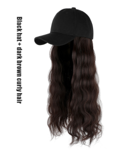【COD&Spot goods】50cm Long Curly Hair Cap With Wig Hat Wigs Black Water Ripples Hat wig Baseball Cap Wig with wig hair extensions 4 Colors Long Water Ripples Baseball Cap Wigs Straight Hair Cap Wig Summer Fashion Wig Beige Black Hat