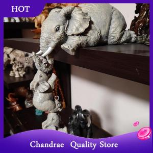 [Chandrae] Resin Decorative Craft 3-piece Realistic Elephants Mother Hanging 2-Babies Figur