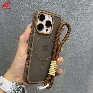 New Contrast Color Matte for Magsafe Case for iPhone 14 15 16 Plus Wrist Strap Lanyard Cover for iPhone 13 14 15 16 Pro Max 11