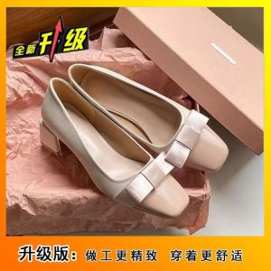 [Free Shipping] Elegant Dress With A Skirt Chunky Heel High Heels Sweet Bowknot Flats WomenS New Spring And Autumn Collection