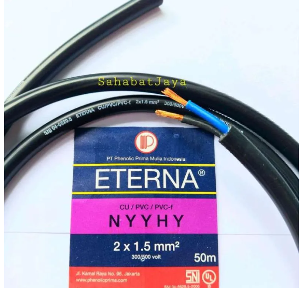 Kabel NYYHY 2X1,5 mm ETERNA / NYY HY 2X1,5 / HITAM SERABUT / 1ROLL