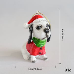 MINIAT Resin Dog Figurine Santa Hat Design Cartoon Dog Hanging Pendant Collectible Decor Tabletop Decor Christmas Party