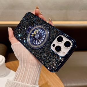 เคสฉากยึดแม่เหล็กเพชรเคลือบกลิตเตอร์เข้ากันได้กับ iPhone 16 15 11 12 13 14 Pro Max 14 15 16 Plus ซิลิโคนอ่อนชัดเจนกันกระแทก