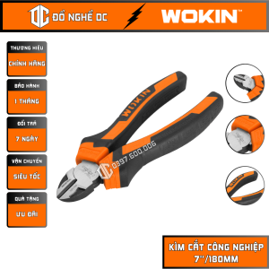 Kìm cắt công nghiệp đa năng 7"/180mm 101107 Wokin thép CR-V màu đen dùng để cắt dây đồng đồng thau sắt nhôm và thép.