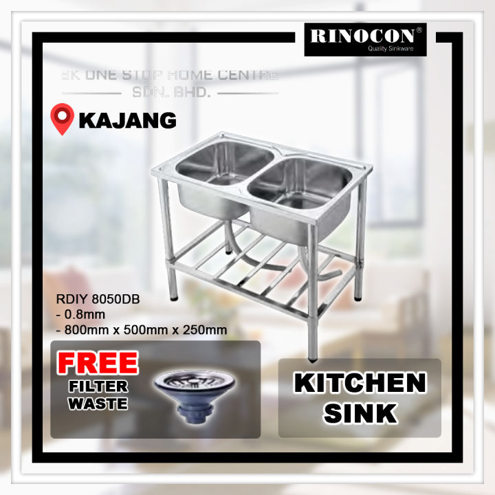 Rinocon Rga66 RINOCON Stainless Steel Double Bowl Sink (RPS8050DB) | Lazada