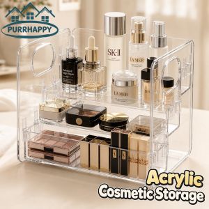 Purrhappy 3 Tier Clear Makeup Storage Rack Step Organizer Perfume Holder Skincare Display Stand Detachable Portable