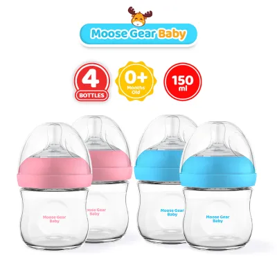 Moose Gear Baby Bottle 150ml 4pcs Bundle Blue/Pink Anti Colic Feeding Bottle Baby Infants Newborns