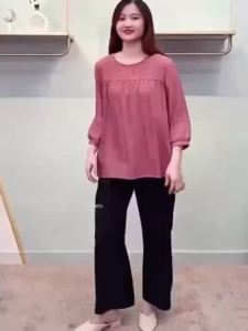 WOU&EY Women Shirt for Women Cotton Solid Color Round Blouse Linen Blouse O Neck Shirt Loose Plus Size Blouse