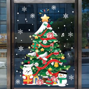 YESHE Xmas Shop Christmas Tree Self-adhesive PVC Christmas Decorations Wall Decals Window Decals Wall Stickers Christmas Stickers