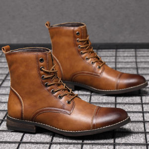 YCAMEL 2023 Brand Men Fashion Boots  Arrival Britsh Vintage Leather Boots Shoes Men Boots Autumn Winter Design Mens Ankle Boots Plus Size