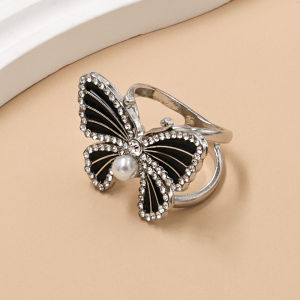Pearl Butterfly Scarf Ring Rhinestone Enamel Wing Scarf Buckle Double Loop Hijab Scarf Holder Anti Exposure Clothing Accessory