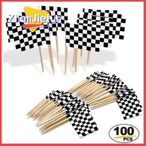zhanjietun 100pcs Racing FLAG toothpicks ไม้ checkered FLAG Picks อาหารเม็ดฟัน