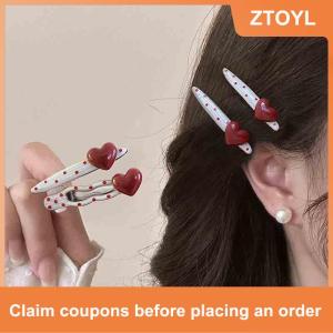 【ZTOYL】 2Pcs Sweet Heart Polka Dot Metal Hairpin Non Slip Hairpin Geometric Duckbill Hair Pin Women Barrettte Hair Clip Accessories