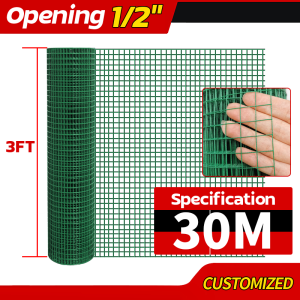 PVC Coated Chicken Metal Welded Wire Mash Fence Coated Gree Hardware Cloth for Farm Fence Garden Preventing Snakes