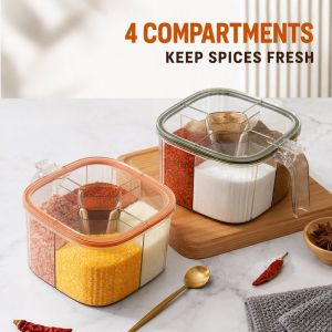 Home&Life.8 5 Grid Transparent Seasoning Storage Box Sealed Spice Jar Kitchen Condiment Container For Salt Sugar Pepper