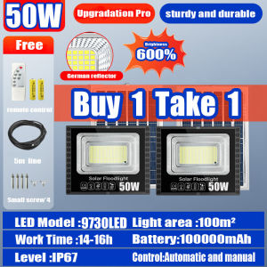 【BUY 1 TAKE 2】ES 100W solar flood light outdoor waterproof IP67 original 606LED 680000mAh with solar panel  garden lamp room night light bulb for courtyard automatic with remote control christmas decorations 2025 NEW
