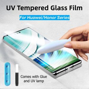 For Huawei P60 50 40 Mate 60 50 Honor X9a X9b X9c 5G 200 Pro 100 90 Pro Full Glue UV Tempered Glass Screen Protector 9H HD Curved Protective Film For Huawei Honor Magic5 Magic6 Pro