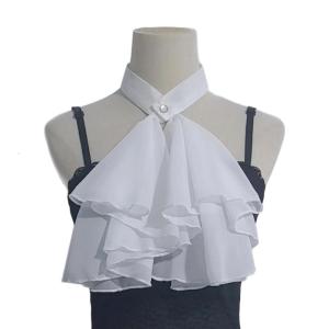 Womens Medieval Layered Ruffle Jabot Necktie Victorian Colonial Detachable Chiffon False Collar For Cosplay And Theater