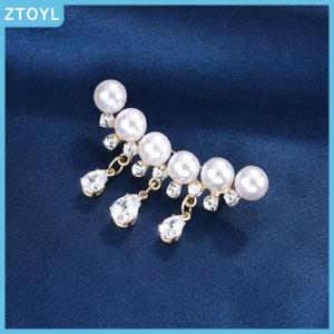 ZTOYL  Elegant White Crystal Pearl Brooches For Women Girls Luxury Gold Color Waterdrop Rhinestones Tassel Brooch Pins