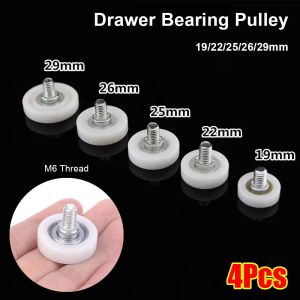 XIJIBAN 1Pcs Flat Drawer Bearing Pulley Nylon Metal With Screw Sliding Door Roller M6 External Thread Cabinet Moving Wheel Furniture