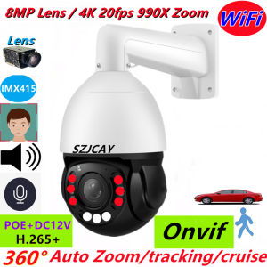 CamHipro App 12MP 4K 990X Zoom High Speed Dome PTZ Wifi IP Camera 4G Sim Card Outdoor Color Ai Human Shape Tracking 8MP Camera