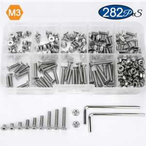 NINDEJIN Hex Socket countersunk head screw set m2 m2.5 m3 m4 m5 m6 stainless steel flat head bolt and nut screw set  (146-452pcs)