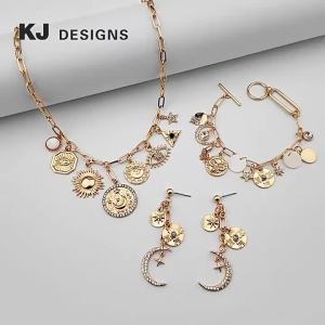 Kenjie European and American Original Design Ancient Coin Pendant Necklace for Women Cross-border Starry Sky Magic Necklace Bracelet Earring Set for Women
