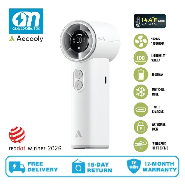 Aecooly PM02 Cold Air Portable Handheld Fan | 14.4°F Drop in 10s |Mist Chill & High Speed Wind | 20H Max Cooling Time