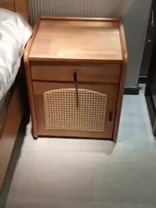 Nordic Solid Wood Bedside Table Japanese Style Rattan Rubber Wood Bedside Cabinet Bedroom Bedside Storage Cabinet Small Cabinet