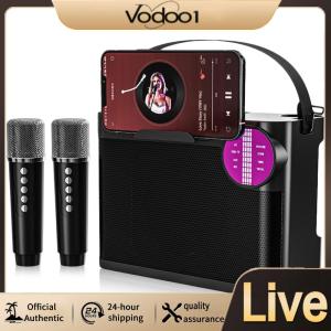【Vodool】 Bluetooth-Compatible 5.3 Portable Speaker with 2 Microphones Wireless Karaoke System Removable Strap HD Sound Boombox for Festivals
