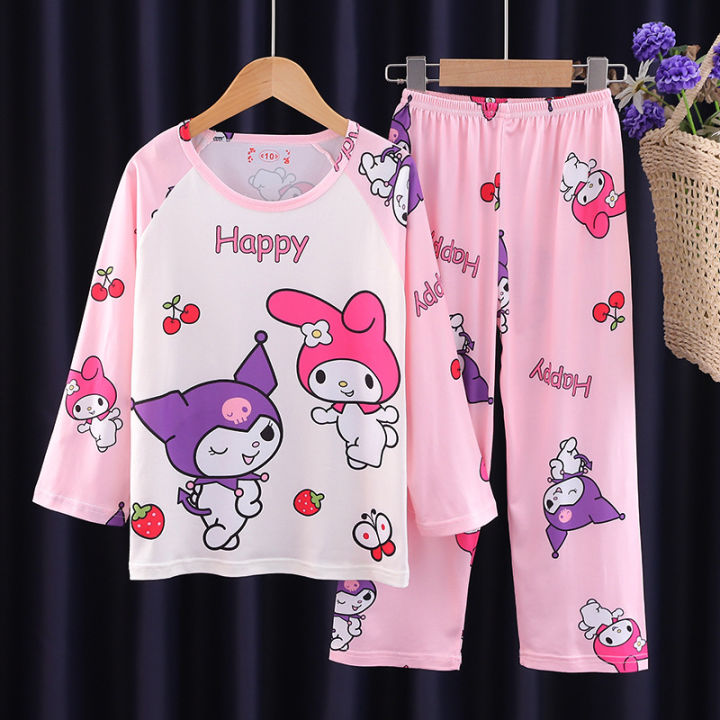 Kuromi Cartoon Pyjamas My Melody Cinnamoroll Kids Girl Boy Long Sleeve ...