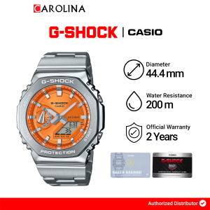 Jam Tangan Pria Casio G-Shock G-Steel GM-2110D-4A Orange Dial Silver Stainless Steel Band