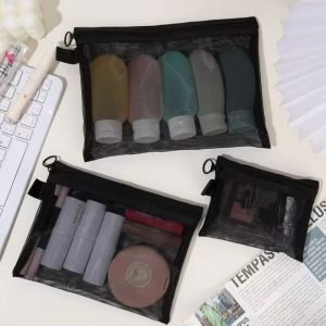 dohobby With Zipper Cosmetic Bag Mesh Transparent Makeup Case Toiletry Bag Black Storage Pouch Women