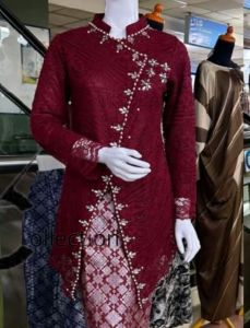 Setelan Kebaya Janggan Brokat Full Payet/Setelan Kebaya Janggan Bawahan Lilit Songket/Kebaya Wisuda/Kebaya Brokat Kekinian/Kebaya Modern Kondangan/Stelan Kebaya Brukat Payet Janggan