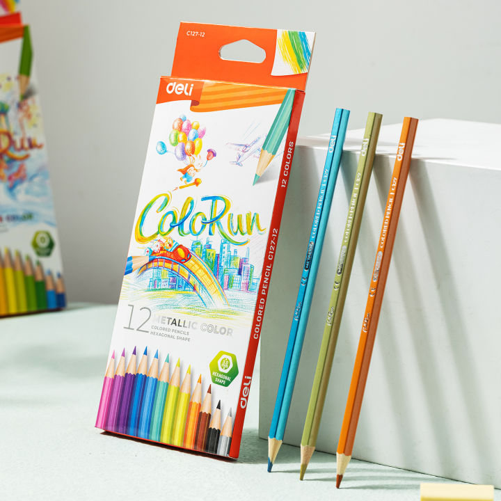 Deli EC127-12 Metallic colored pencils (mixed) (12 colors/box) | Lazada PH