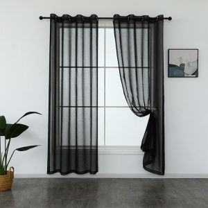 Solid Color White Sheer Curtain for Living Room Bedroom Kitchen Door Window with 8 Rings Korean Sheer Curtain Lace