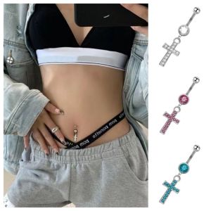 YHDFX คริสตัลคริสตัลคริสตัล แหวนข้ามสะดือ พลอยเทียมเทียม พังก์สไตล์ แหวนรูปไม้กางเขนติดสะดือ วินเทจ กระดูกอ่อนระดูกอ่อน เครื่องประดับเจาะหน้าท้อง ของตกแต่งงานปาร์ตี้