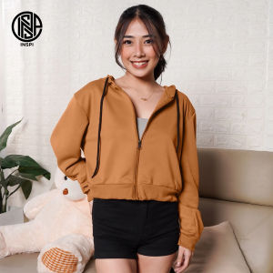 INSPI Chic Plain Crop Top Hoodie Jacket For Women w/ Zipper Croptop for Woman Korean Tops Quality Basic Jackets
